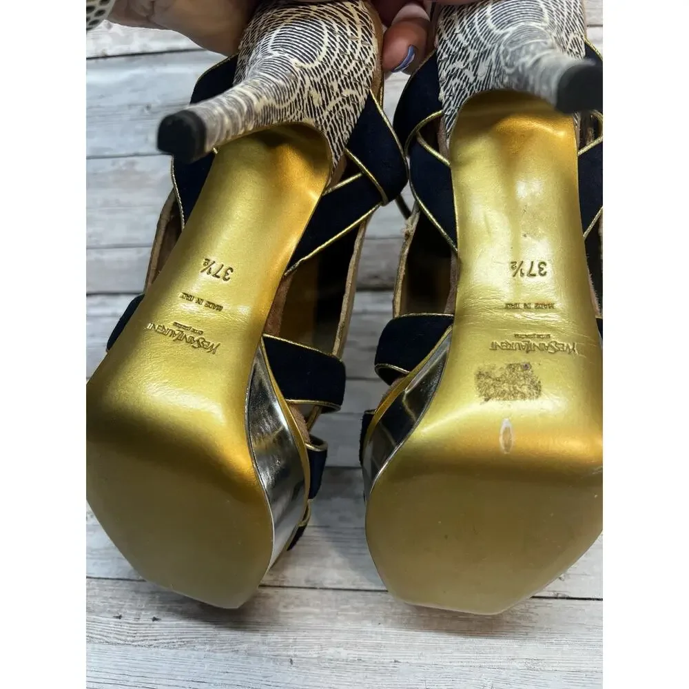 Saint Laurent YSL Tribute Platform Leather Sandal Heels Sizd EU 37.5 - Picture 8 of 11